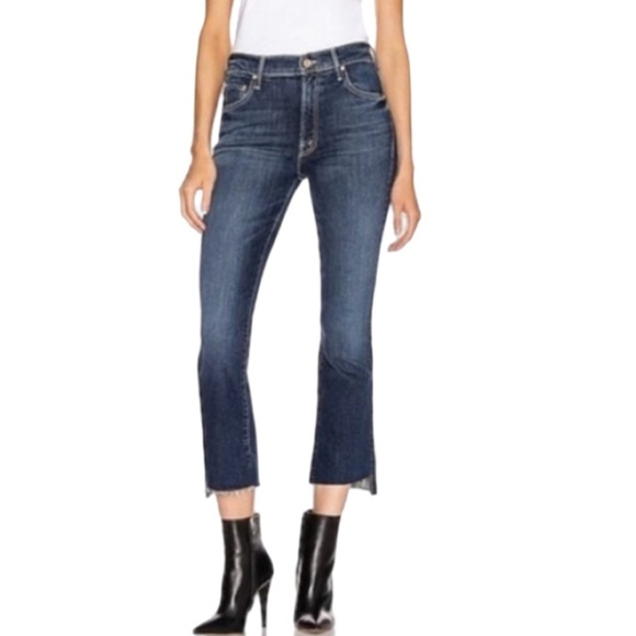 MOTHER Insider Crop Step Fray Blue Denim Jeans Love on the Edge Heart Size 27 - Picture 3 of 16